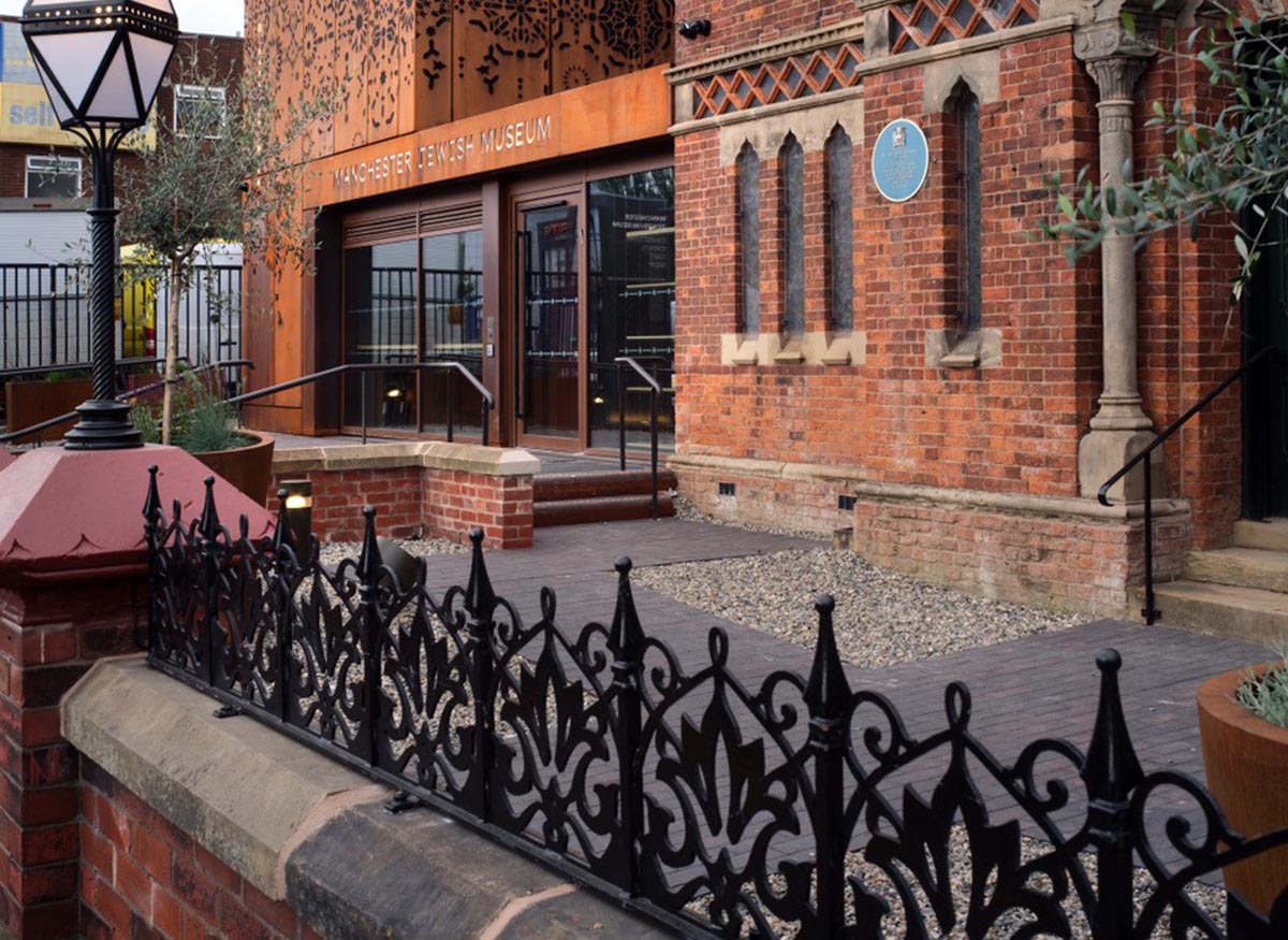 Ketley Staffs blue pavers at Manchester Jewish Museum Civic Trust Award Winner 2022